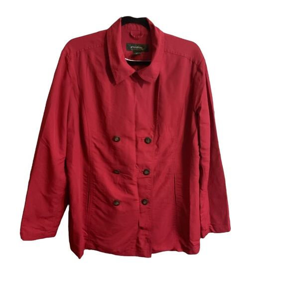 EDDIE BAUER Double Breasted Long Sleeve Red Soft Shell Pea Coat Women's Size XL - Picture 2 of 11